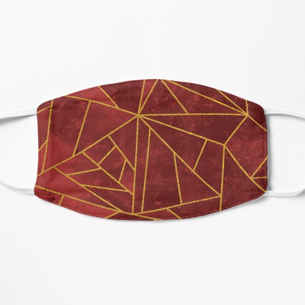 Red and Gold Modern Abstract Geometric Lines Pattern Mask