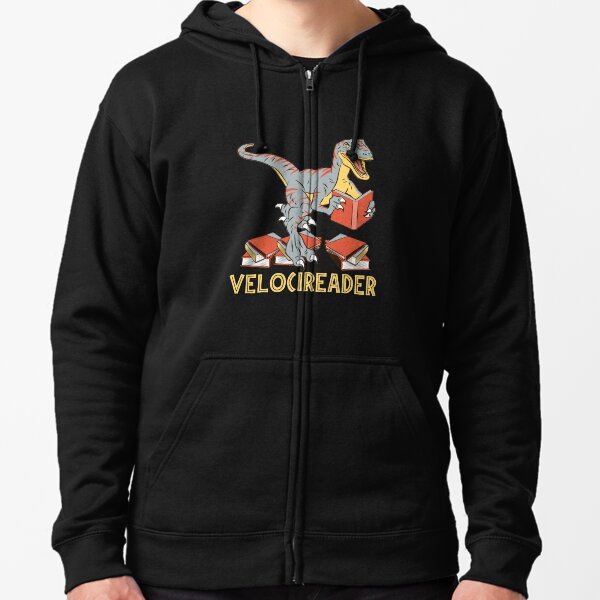Velocireader Books Dino Raptor Gift Design Zipped Hoodie
