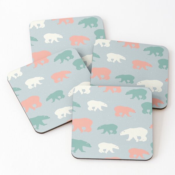 Item preview, Polar bears in white, orange and green on pale grey background designed and sold by Latch Farm  Studios.