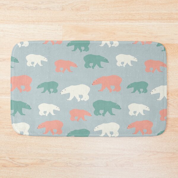 Item preview, Polar bears in white, orange and green on pale grey background designed and sold by Latch Farm  Studios.