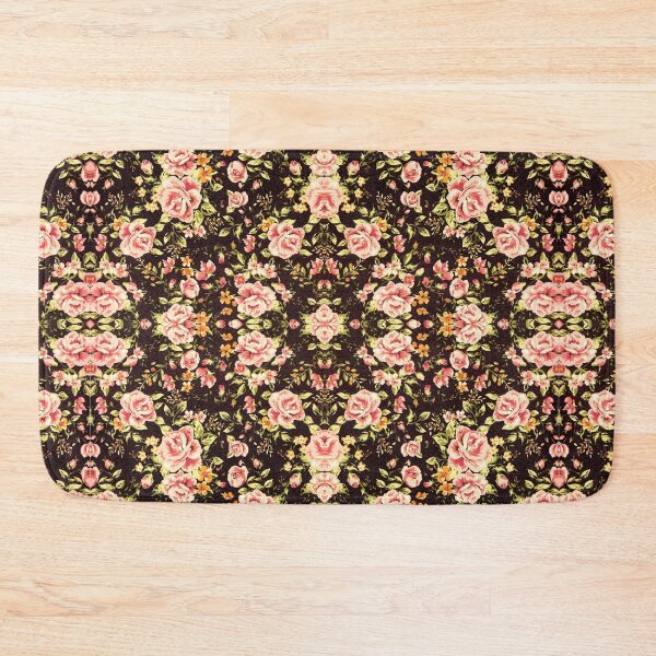 Item preview, Pretty Floral Pattern light pink rose and orange flowers on black background designed and sold by homemadecreate.
