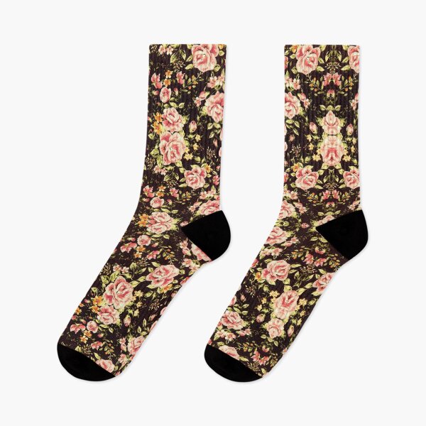 Item preview, Pretty Floral Pattern light pink rose and orange flowers on black background designed and sold by homemadecreate.