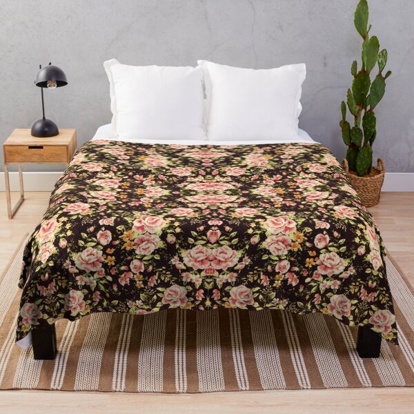 Item preview, Pretty Floral Pattern light pink rose and orange flowers on black background designed and sold by homemadecreate.