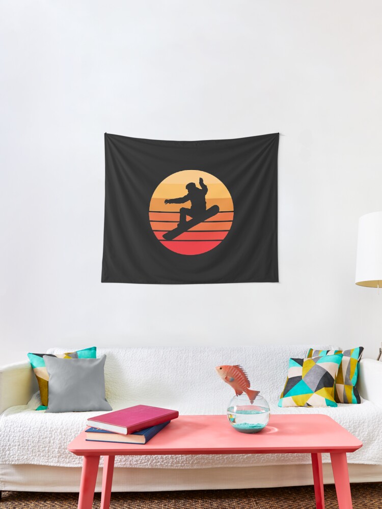 Snowboarding Design Retro Sunset Snowboard Tee Tapestry By Estellestar Redbubble