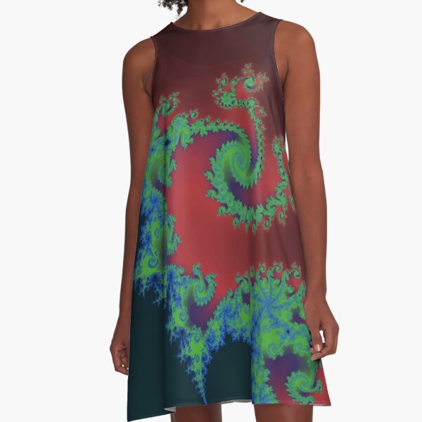 Fractal Art 17 designed and created by (c) Janet Watson Art A-Line Dress