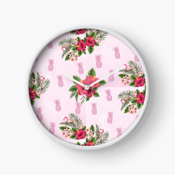 Tropical Pink Floral Print Clock