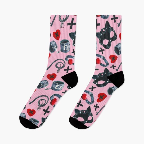 Item preview, Watercolor pattern with  depiction of subjects for sexual games, leather mask, handcuffs, whip designed and sold by Danysharipova.