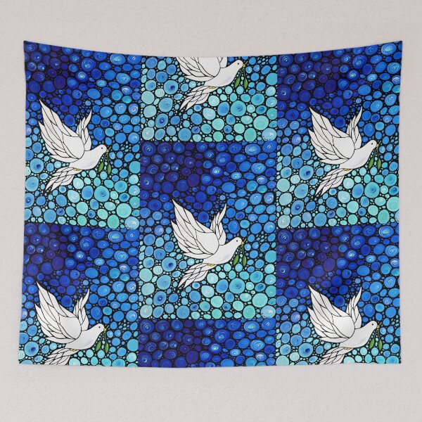 Item preview, Peacefull Journey - White Dove Print Blue Mosaic Art designed and sold by Sharon Cummings Art.