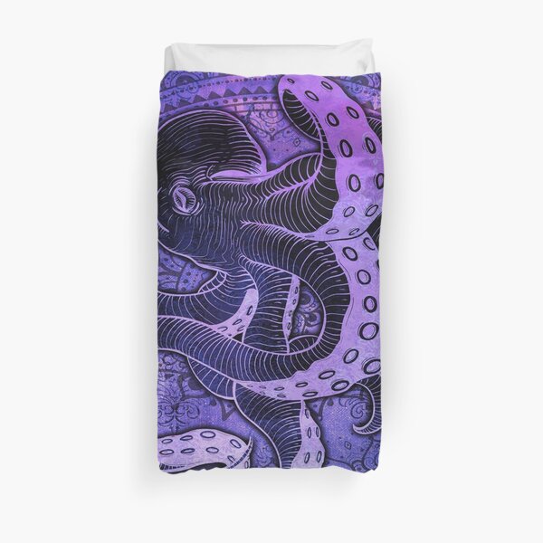Octopus on Damask - Purple Edition Duvet Cover