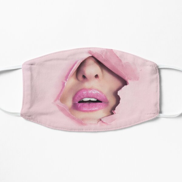 Cant Breathe - Pink Lips peeping through a hole in pink paper Flat Mask