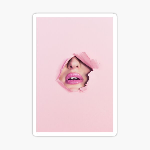 Cant Breathe - Pink Lips gucken durch ein Loch in pinkem Papier Sticker