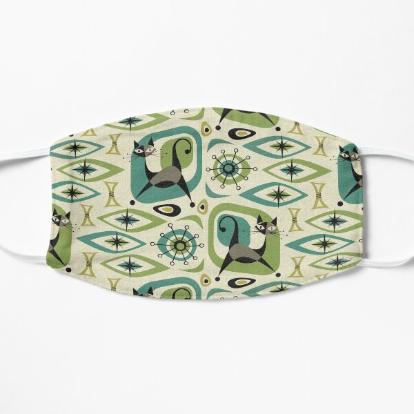 Mid Century Cat Abstract - Lime and Teal Flat Mask