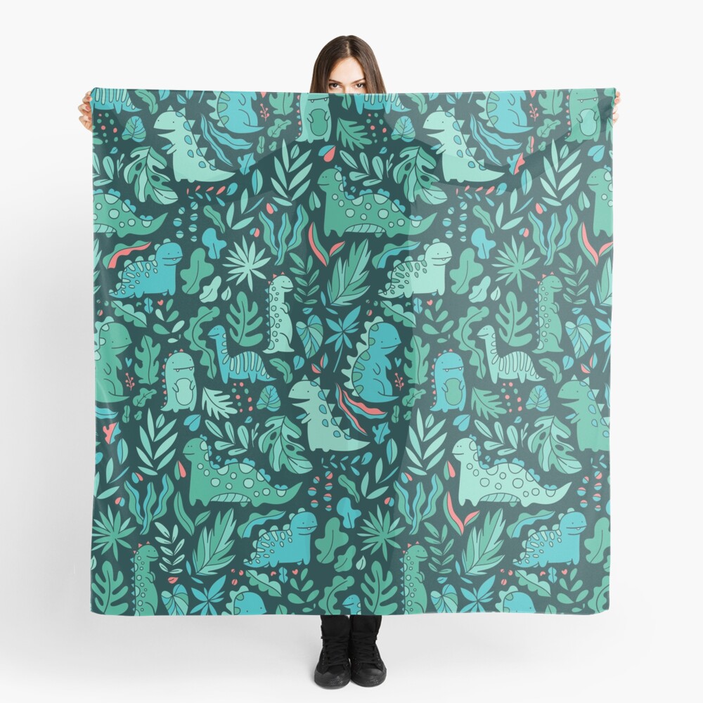 Cute dinosaurs and tropical leaves Scarf