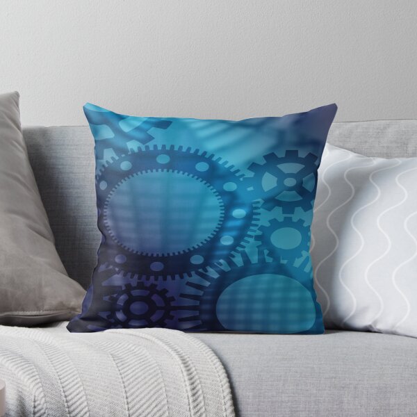 Blue Gears Design Throw Pillow