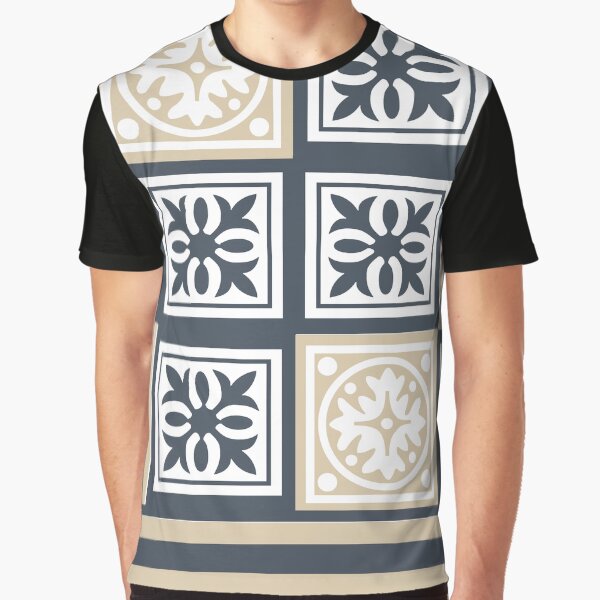Grey Blue & Sand Morrocan Inspired Design Graphic T-Shirt