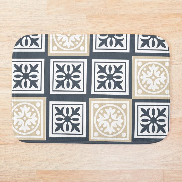 Grey Blue & Sand Morrocan Inspired Design Bath Mat