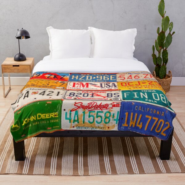 United States License Plates Art America Throw Blanket
