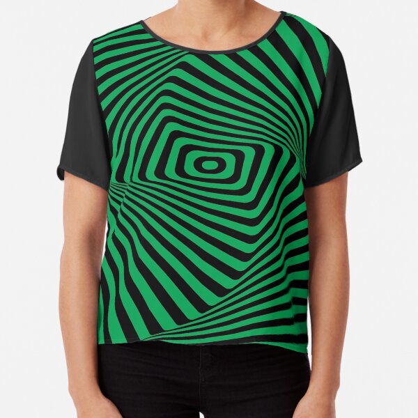 Op-Art Rad Rectangles in Green Chiffon Top