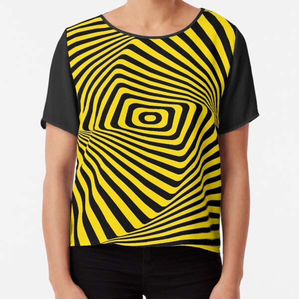 Op-Art Rad Rectangles in Gold Chiffon Top