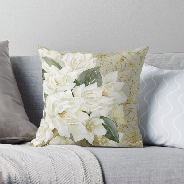 Elegant Magnolias – with a Touch of Gold Throw Pillow