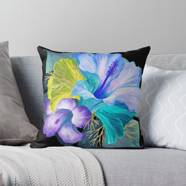 Flower Power – Blue Tropical Throw Pillow