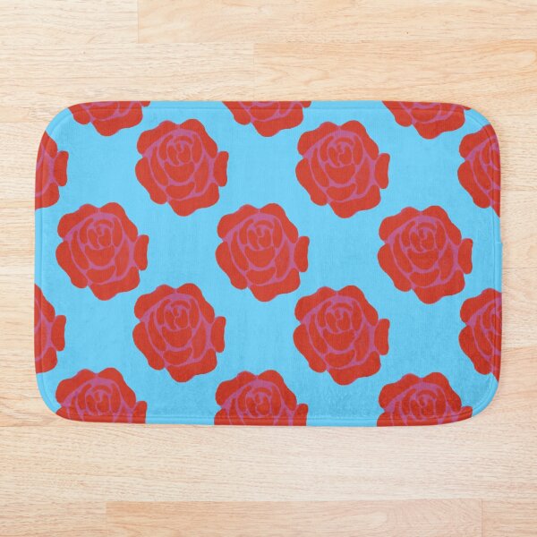 Roses on Blue Bath Mat