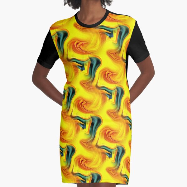Abstract Shades Of Blue And Yellow Design Graphic T-Shirt Dress