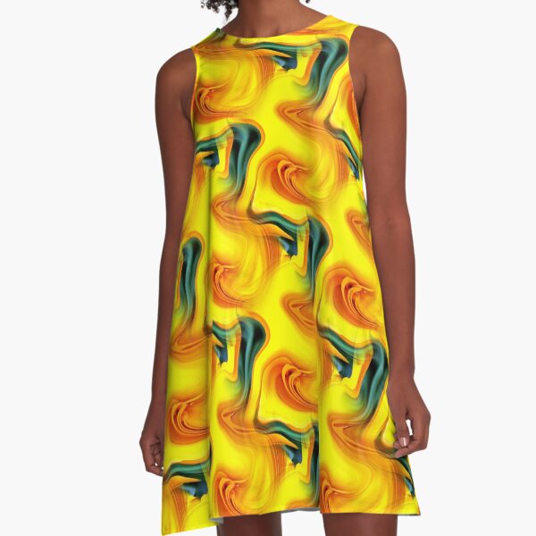 Abstract Shades Of Blue And Yellow Design A-Line Dress