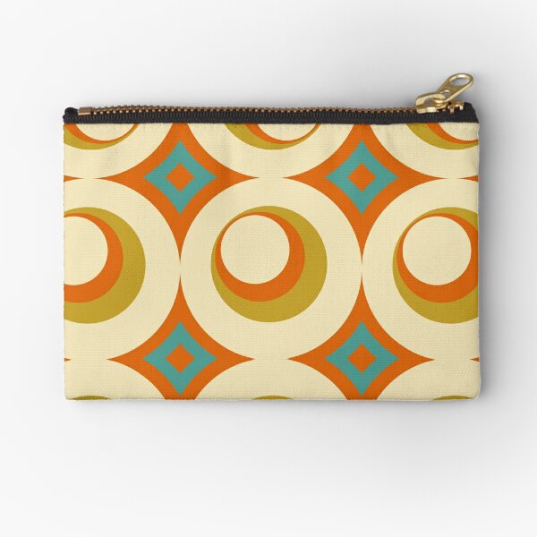 Mid Century Modern Atomic Cat, Geometric Print, Beige, Yellow, Orange, Retro Mod Zipper Wallet