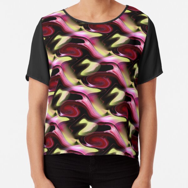 Maroon And Green Abstract Art Design Chiffon Top