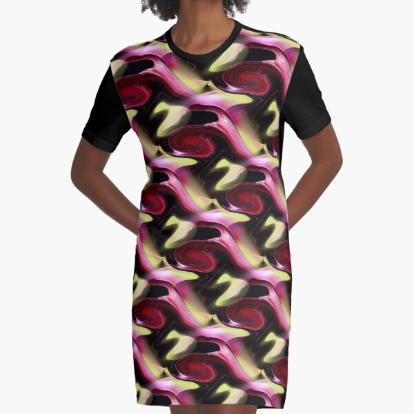Maroon And Green Abstract Art Design Graphic T-Shirt Dress
