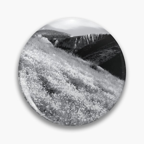 Item preview, poppy flower field with mountain and cloudy sky background in black and white designed and sold by Mrvell.