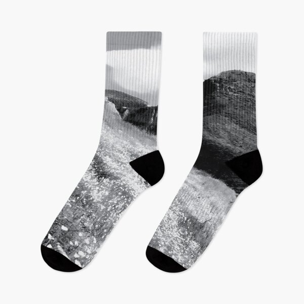 Item preview, poppy flower field with mountain and cloudy sky background in black and white designed and sold by Mrvell.