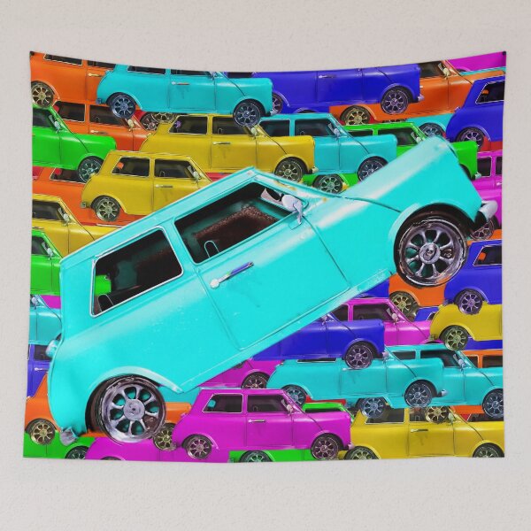 Item preview, vintage classic car toy background in yellow blue pink green orange designed and sold by Mrvell.