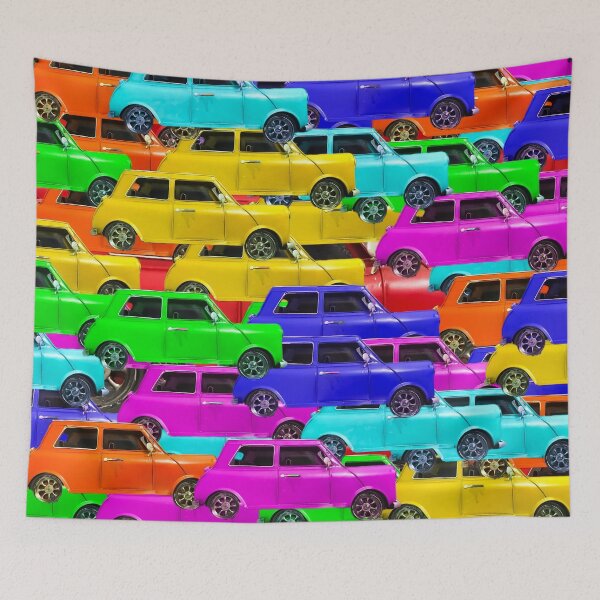 Item preview, vintage car toy background in yellow blue pink green orange designed and sold by Mrvell.