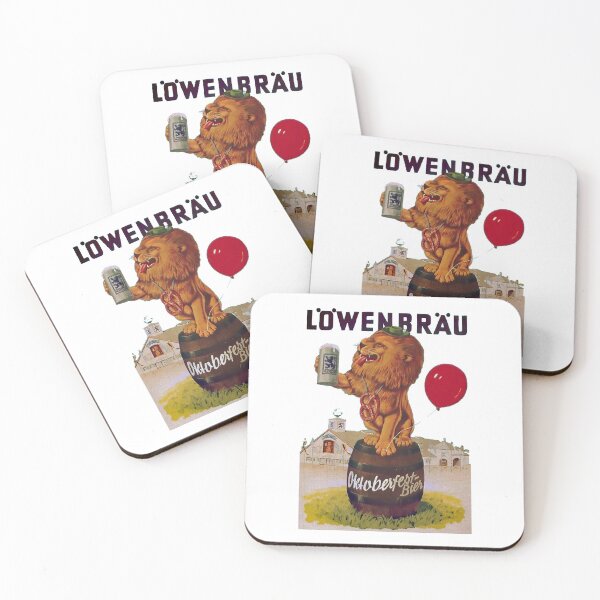 German Oktoberfest party with Lowenbrau Lion Coasters (Set of 4)