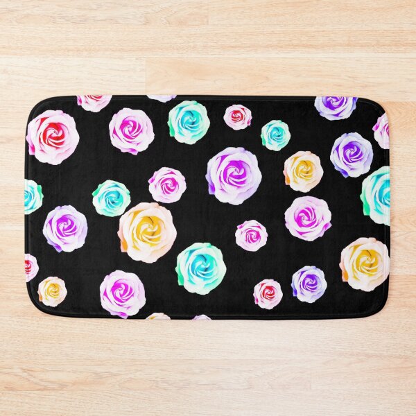Item preview, colorful roses in pink purple green yellow with black background designed and sold by Mrvell.