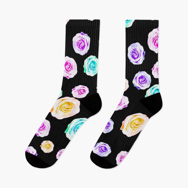 Item preview, colorful roses in pink purple green yellow with black background designed and sold by Mrvell.