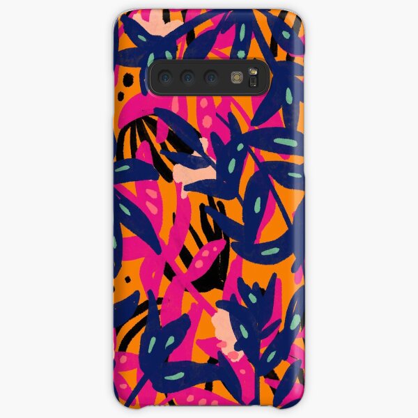Tropical blue leaves on orange and pink Samsung Galaxy Snap Case
