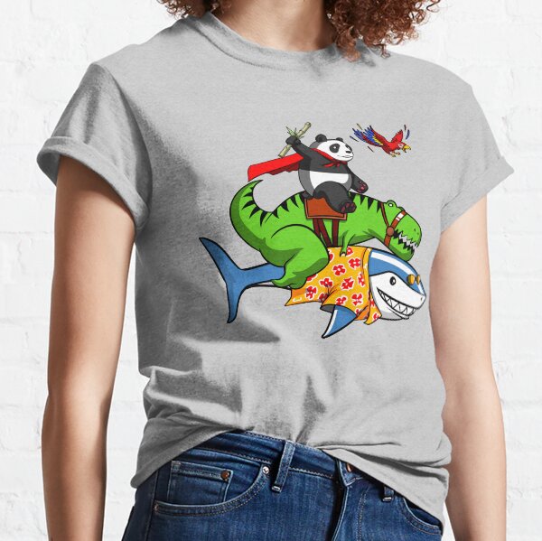 Item preview, T-Rex Dinosaur And Panda Riding Shark designed and sold by Nikolay Lachezarov Todorov.