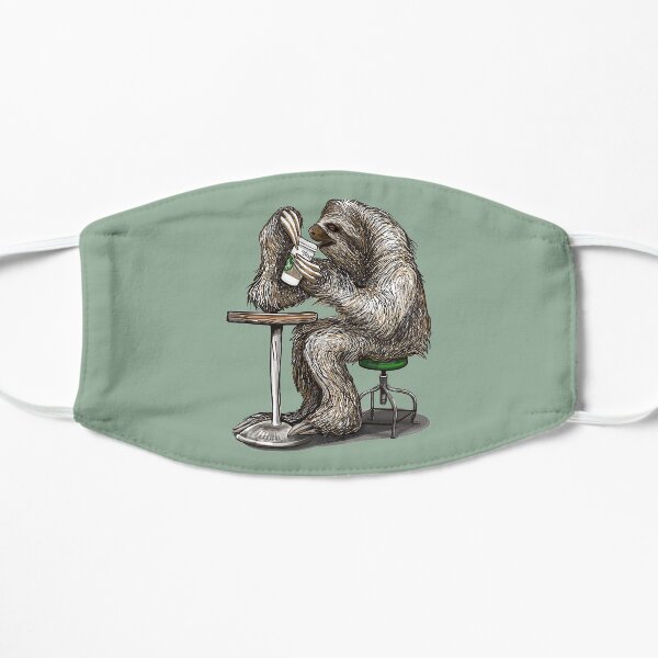 Steve the Sloth Taking a Coffee Break - dotsofpaint Flat Mask