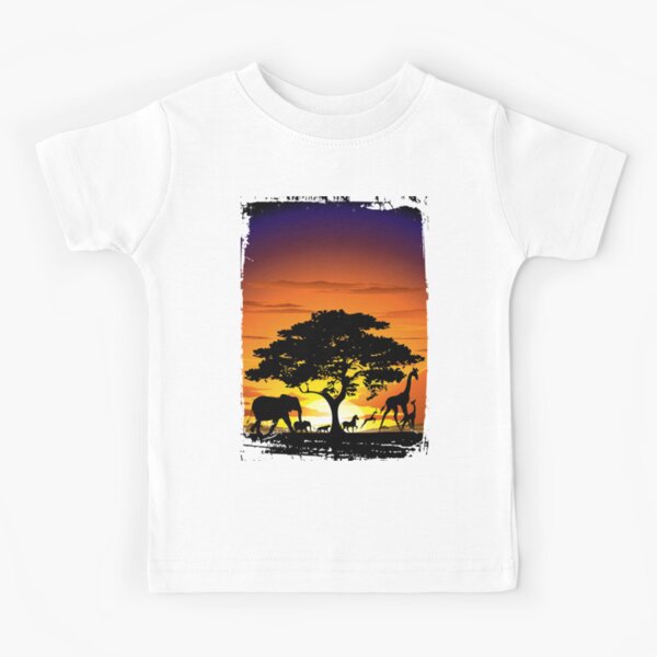 Wild Animals on African Savanna Sunset Kids T-Shirt
