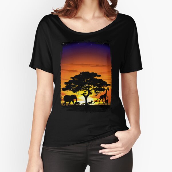 Wild Animals on African Savanna Sunset Relaxed Fit T-Shirt