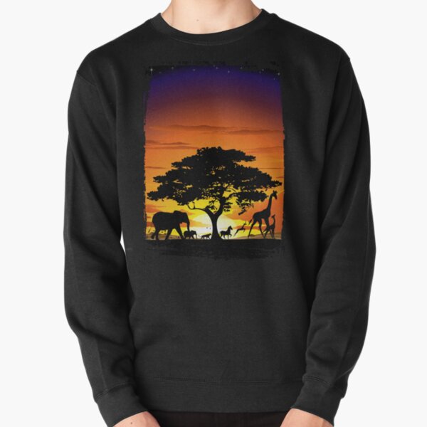 Wild Animals on African Savanna Sunset  Pullover Sweatshirt