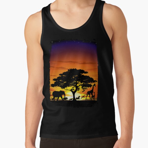 Wild Animals on African Savanna Sunset Tank Top