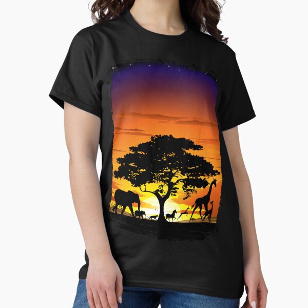 Wild Animals on African Savanna Sunset Classic T-Shirt