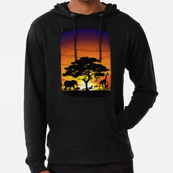 Wild Animals on African Savanna Sunset Lightweight Hoodie