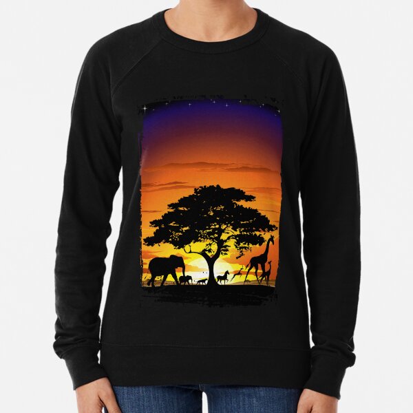 Wild Animals on African Savanna Sunset Lightweight Sweatshirt
