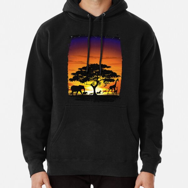 Wild Animals on African Savanna Sunset Pullover Hoodie