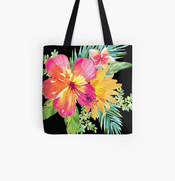 Tropical Colorful Flowers All Over Print Tote Bag